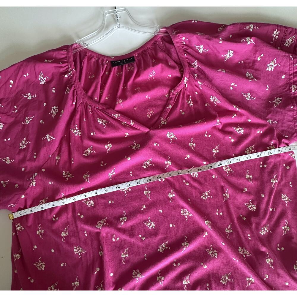 Lane Bryant Puff Sleeve Top Womens Size 26/28 Pink Floral Boho Blouse - Picture 7 of 9
